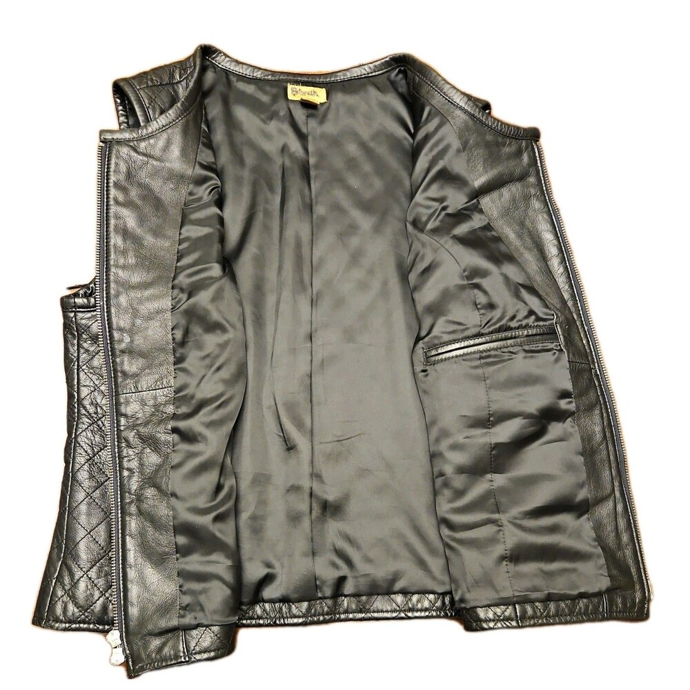 Caslon Quilted Black Lamb Leather Womens Vest, Size Petite Large - Picture 4 of 7